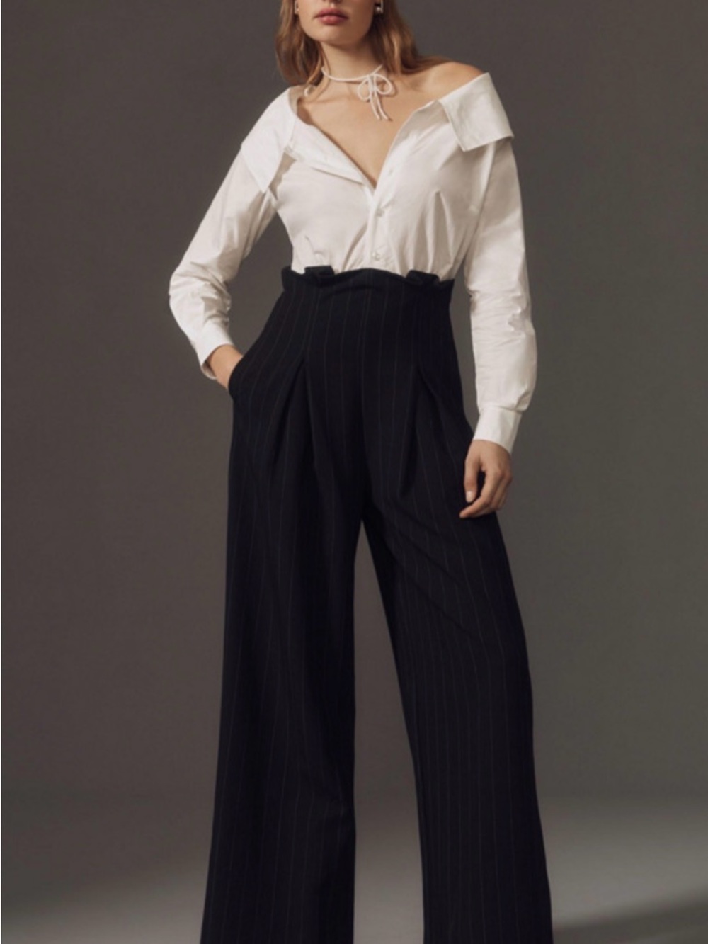 Maeve corseted shirting twofer wide leg jumpsuit